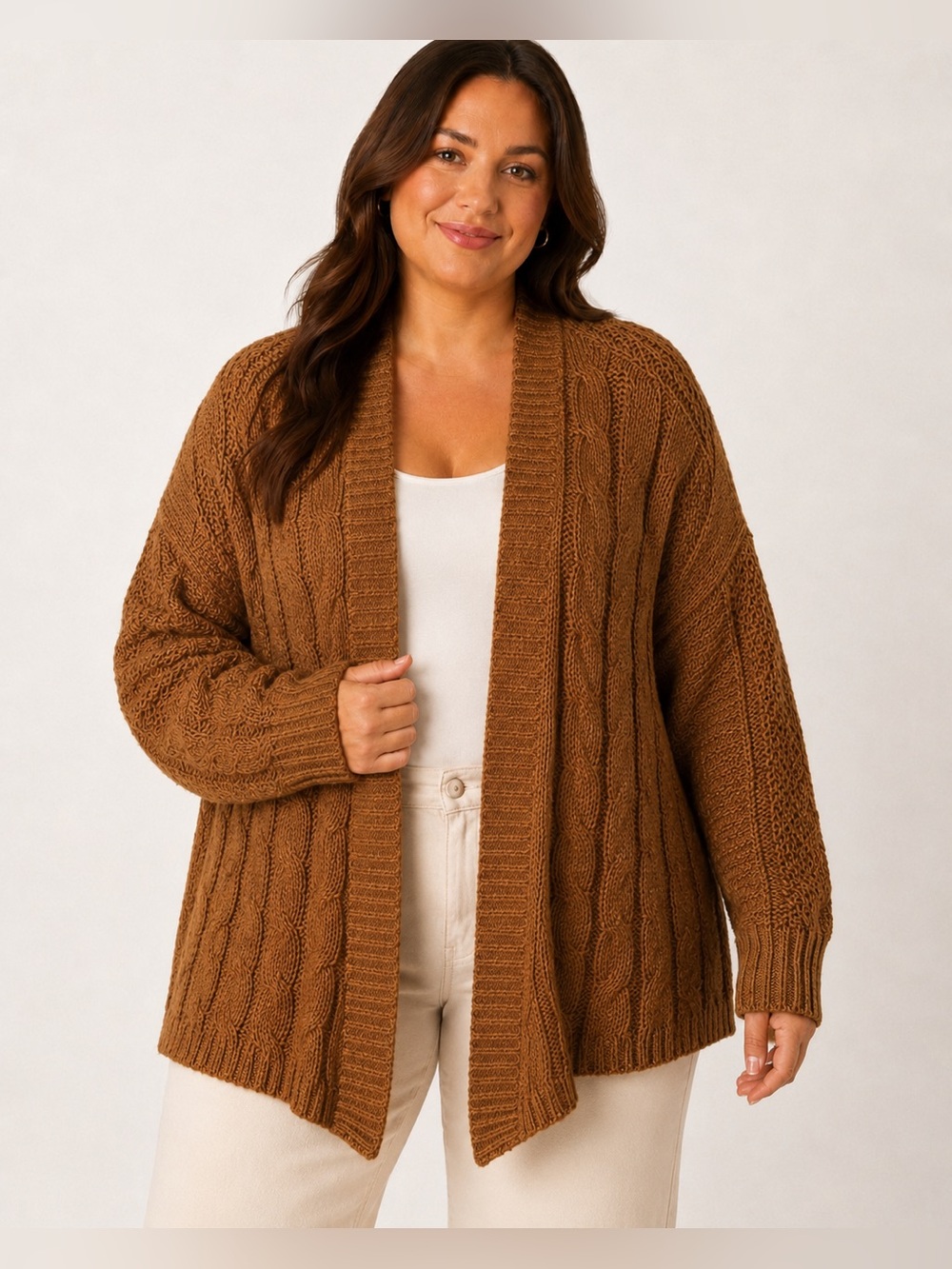 Pink Rose Women’s Brown Chunky Knit Open Front Cardigan Size XL